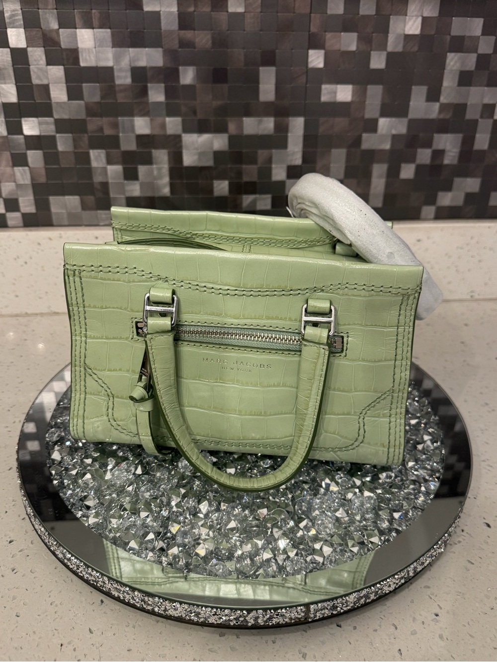 Marc Jacobs Light Green Croc-Embossed Satchel